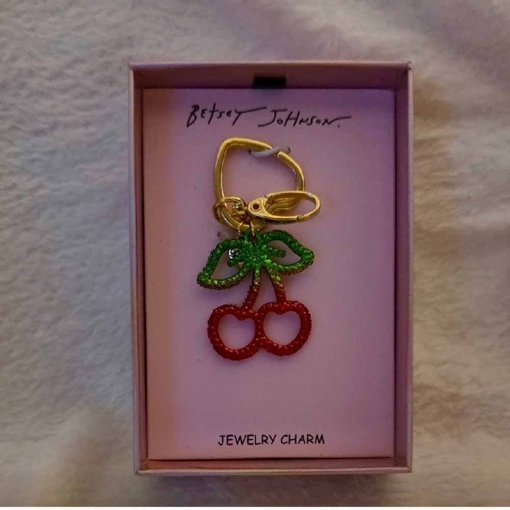 Betsey Johnson Crystal Cherries Bag Charm NIB